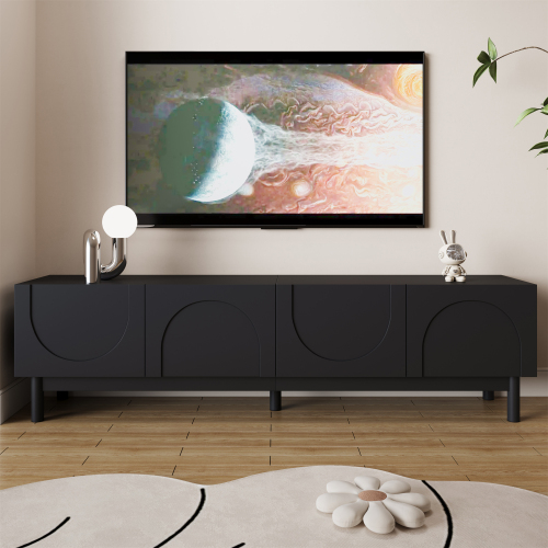 TV Stand 169cm Black Cabinet TV Unit Modern  Sideboard Storage Wave Design