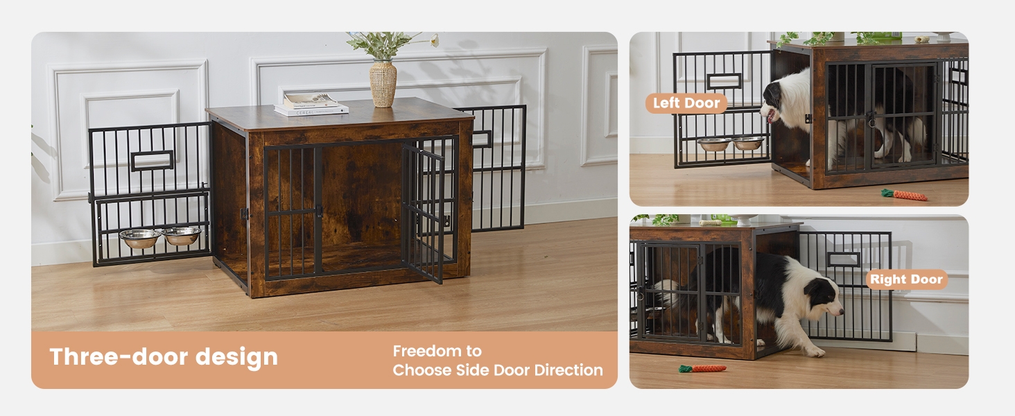 S Code-Dog Crate Furniture,Rustic Grey - Heavy Duty Dog Cage,Three Door Wooden — image 11