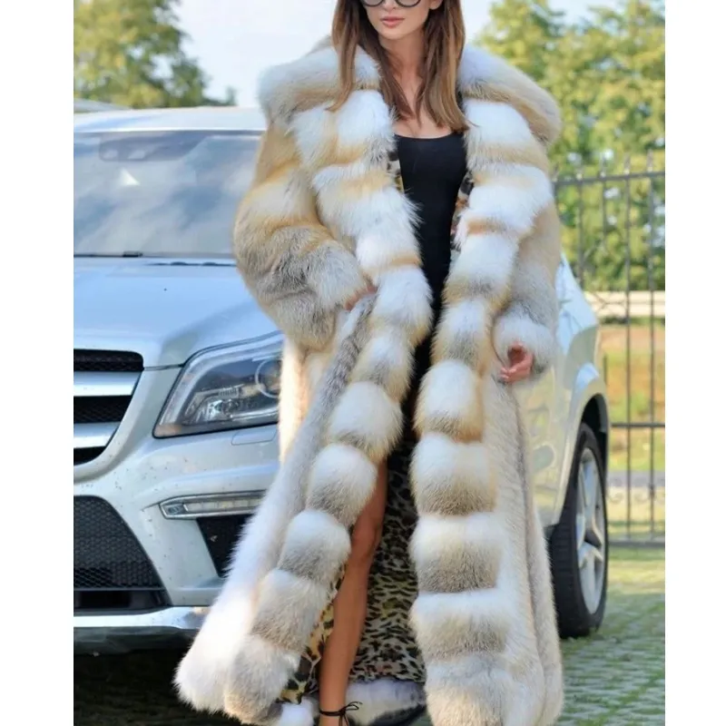 Mid-length Coat With Hooded European And American Faux Fur - White
