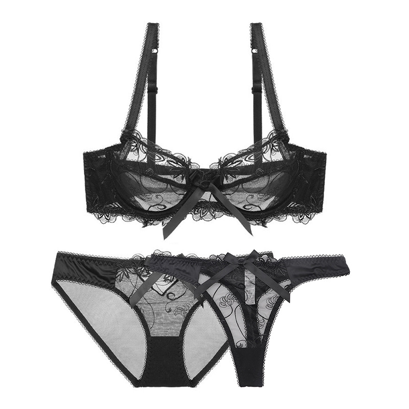 Title 5, Cutout Thin Lace Embroidered Bra Set Of 3