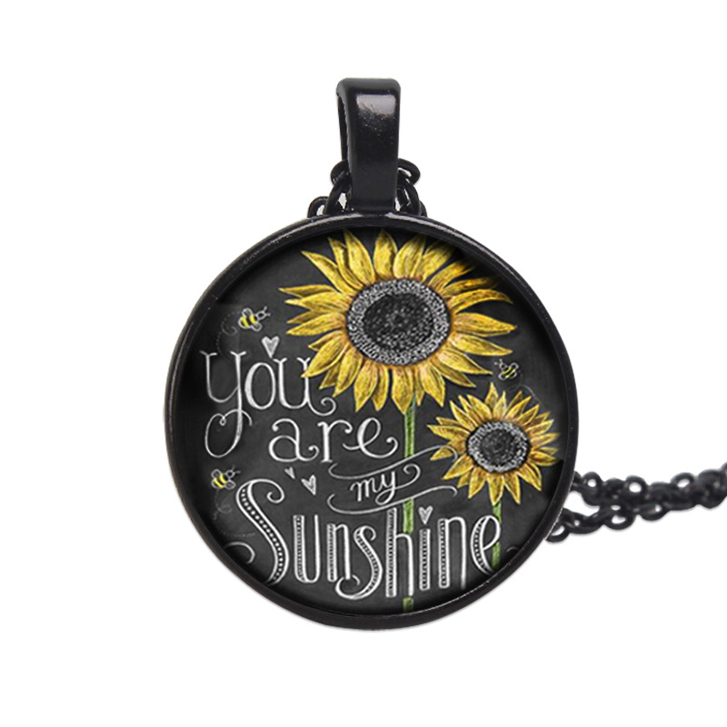 Sunflower Time Gemstone Necklace Alloy Glass Pendant Necklace