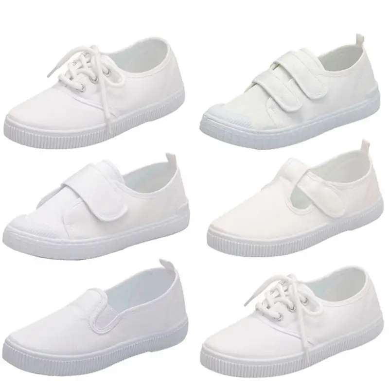 Children's Students' White Canvas Shoes Strap Velcro