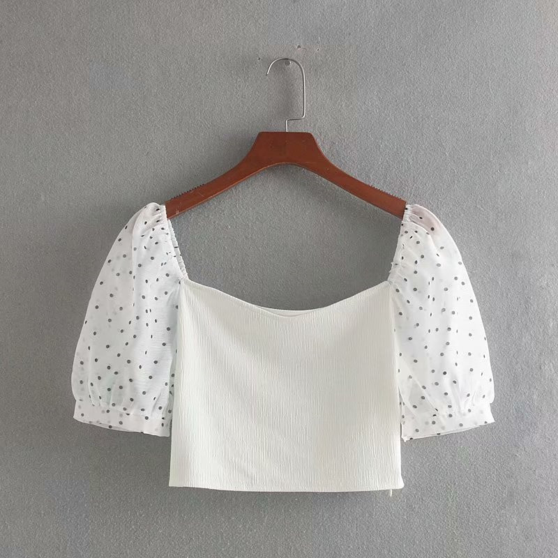 All match Polka Dot Stitching Top Shirt Women White - Shop at LoveMi