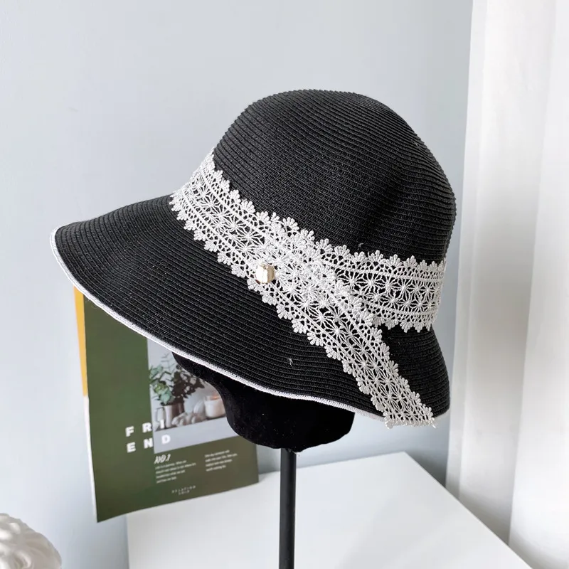 Little Fragrance Lace Fisherman Hat Female Summer Sunscreen - Black
