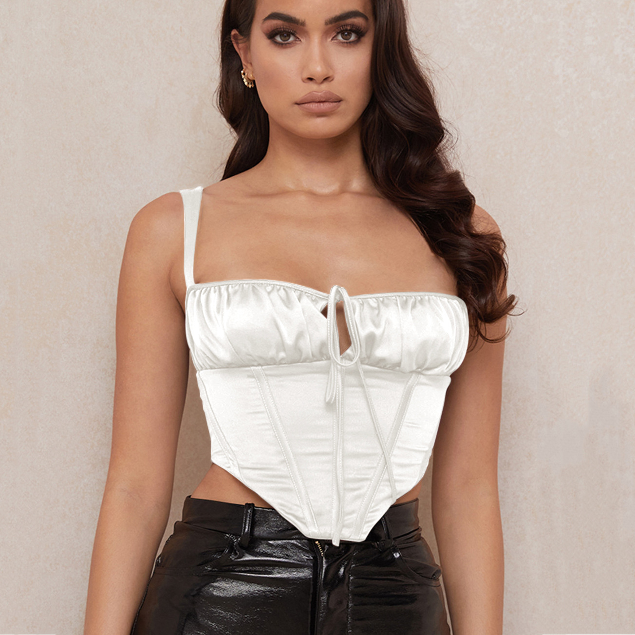 Women's Pleated Lace-up Strapless Short Vest