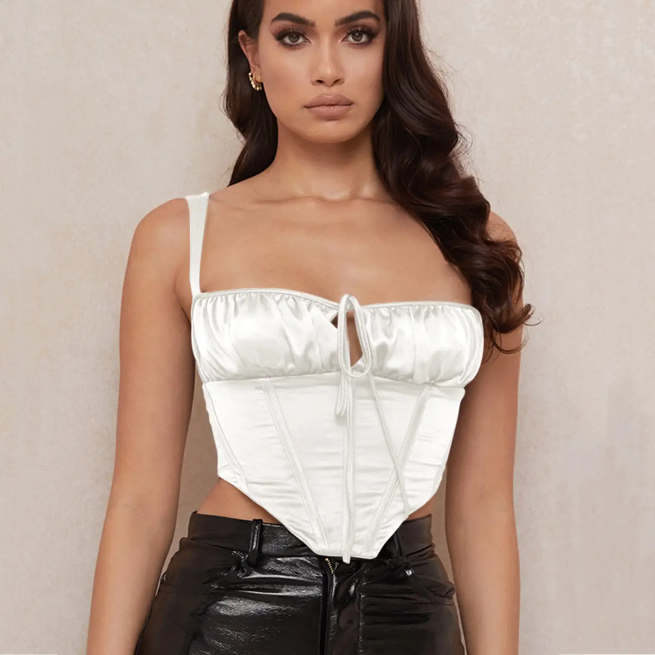 Women's Pleated Lace-up Strapless Short Vest