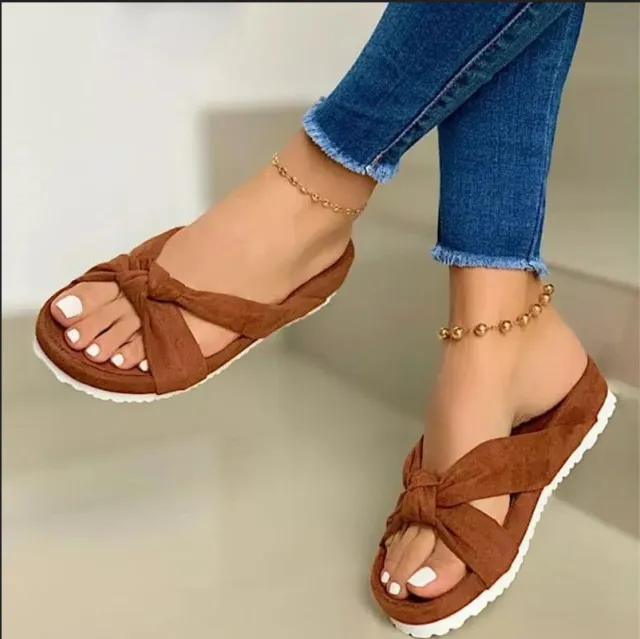 Light Foam Platform Suede Bow Casual Slippers Brown - Shop at LoveMi
