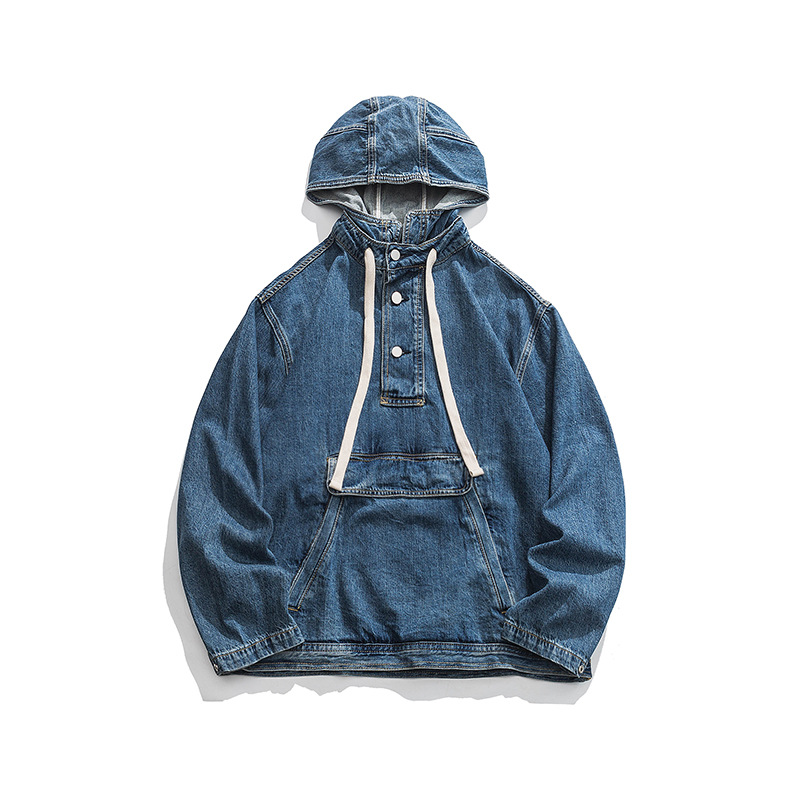 Denim Jacket Wash Hood Pullover Casual Sweater