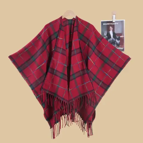 Women's New Classic All-Match Color Plaid Tassel Split Large