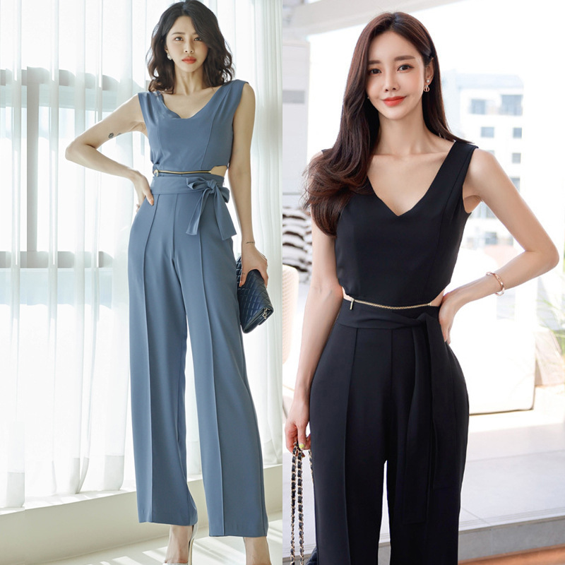 Women’s Elegant V-Neck Split Waist Jumpsuit