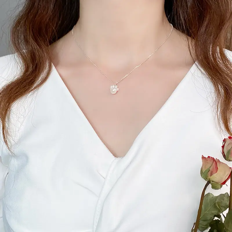Freshwater Pearl 925 Silver Cat Claw Necklace Clavicle Chain