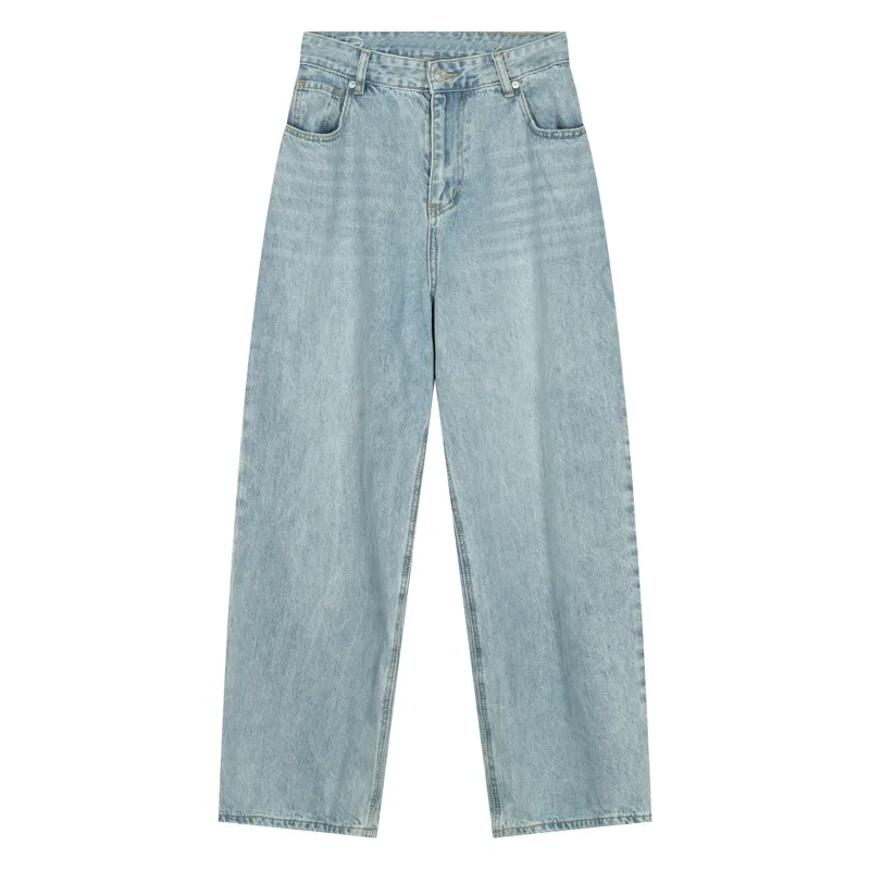 Korean Style Frayed Distressed Metal Design Straight-leg Ins Jeans - Blue