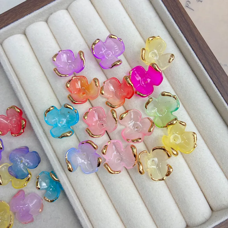 Gold-Edged Acrylic 3-Petal Clover Charms, Translucent Two-Tone