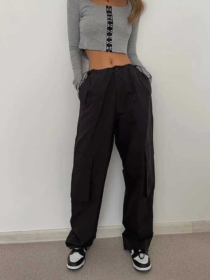 Retro Street High Street Three-dimensional Trousers With Sense - Black
