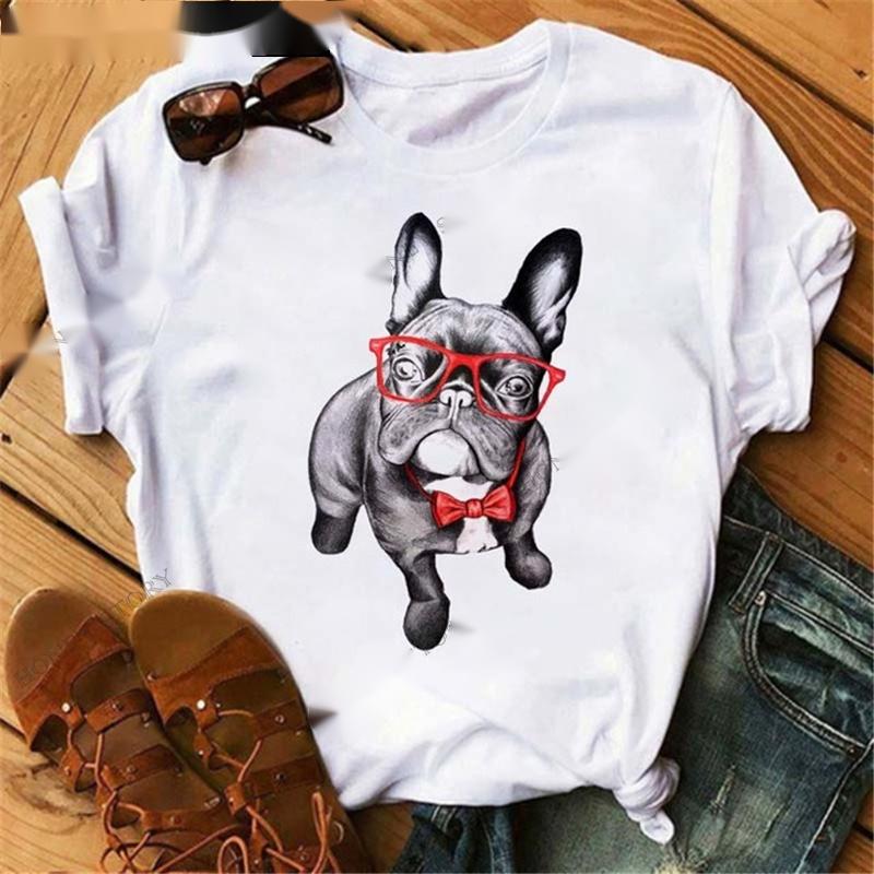 Title 11, Fashionable Bulldog Cartoon Print Ladies T-shirt