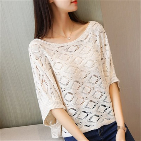 Title 4, Womens Pullover T-shirt Loose Openwork Knitted...