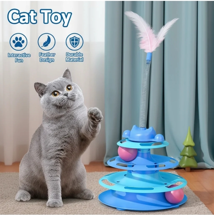3 Level Cat Toy Turntable With Interactive Spring Feather thumbnail 2