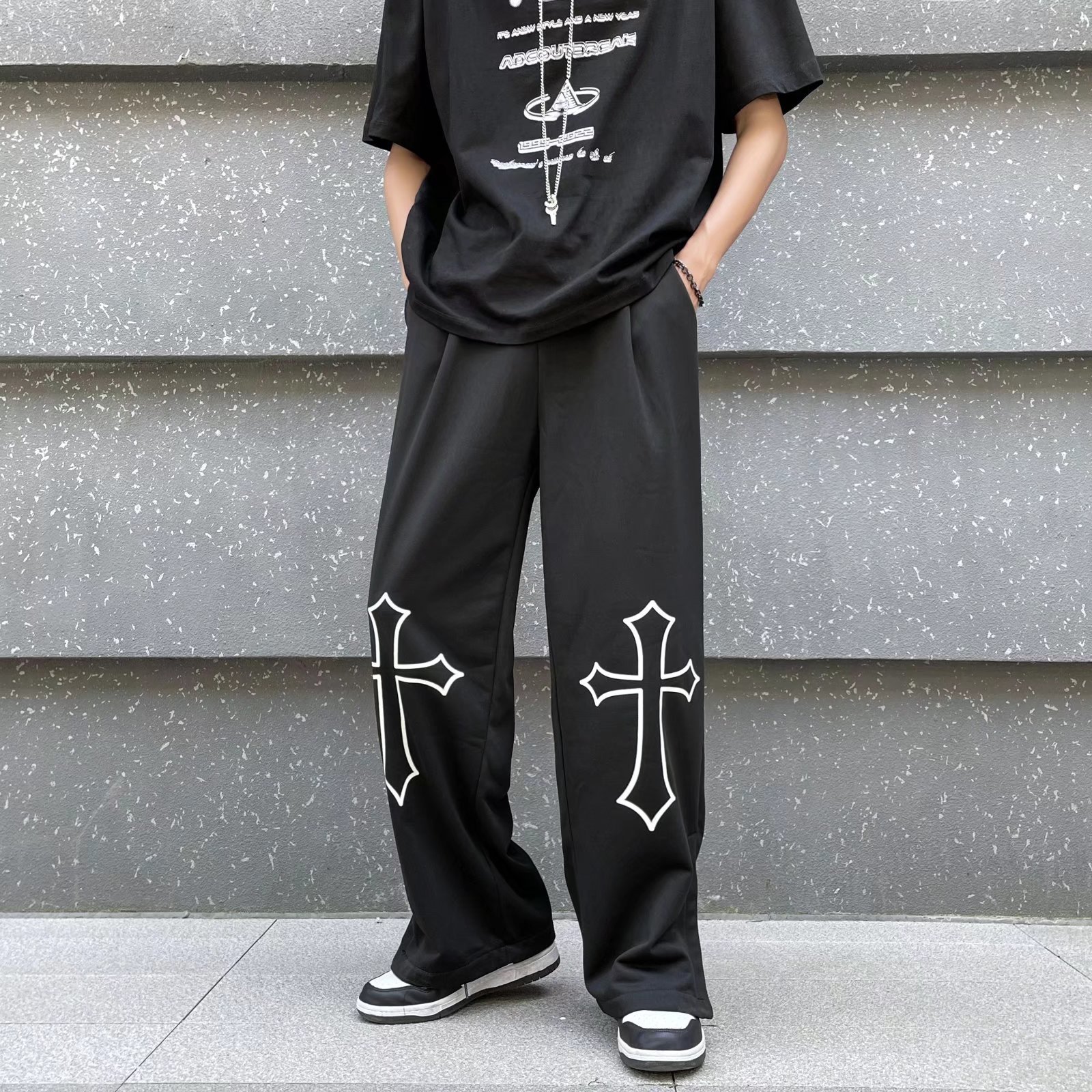 Drape Loose Straight Tube Suit Drape Printed Trousers