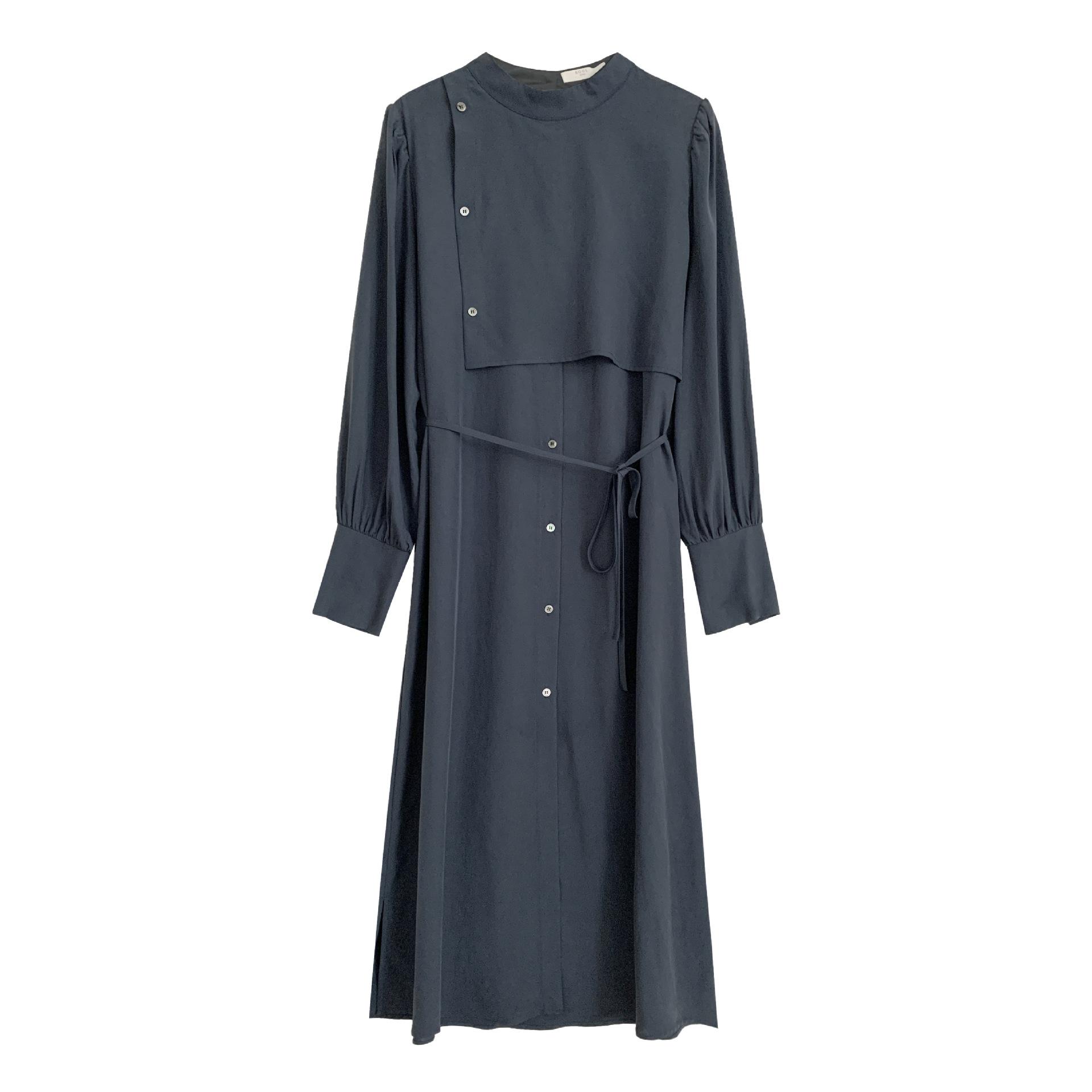 Fashionable Temperament Round Neck Solid Color Waist Women's Dress