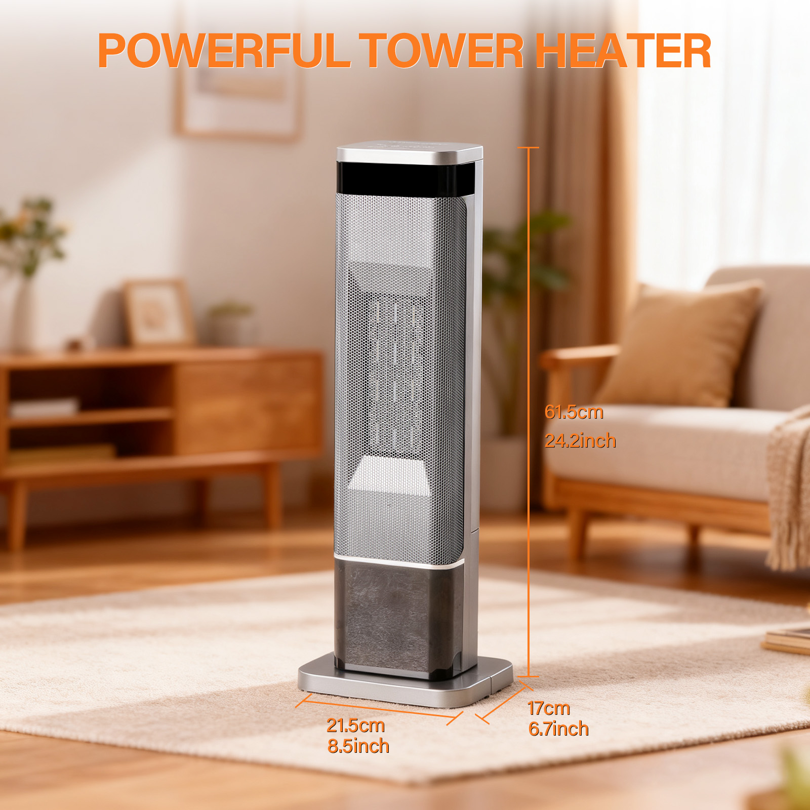 23inch Space Heaters For Indoor Use, Portable Heater With 7 Light Colors image 15