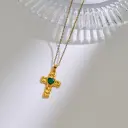Stainless Steel Heart-shaped Cross Pendant Necklace With Rhinestone Inlay view 4