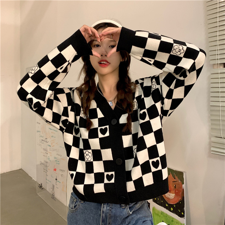 V-neck Coat Women's Loose Short Long-sleeved Cardigan Sweater Top