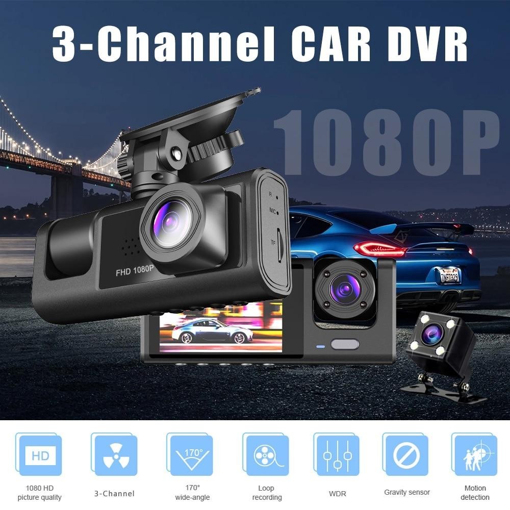 3 Lens Car Dash Cam Kit Front And Rear Camera HD Taxi DVR Security Recorder — image 4