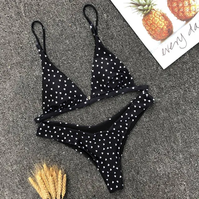 European And American Sexy Cute Bikini Retro Love Print Swimsuit Black - Shop at LoveMi