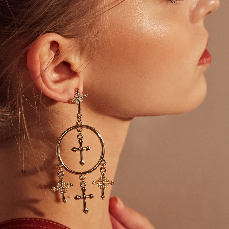 Cross Tassel Earrings Ornament European Version Retro Exaggeration Style