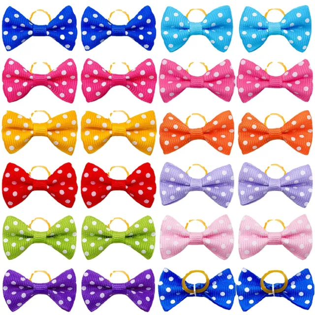 Polka Dot Bow Rubber Band Scrunchie Dog Cat Head Flower Accessories Random - Shop at LoveMi