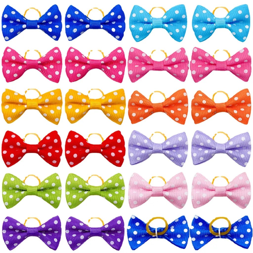 Polka Dot Bow Rubber Band Scrunchie Dog Cat Head Flower Accessories - Random