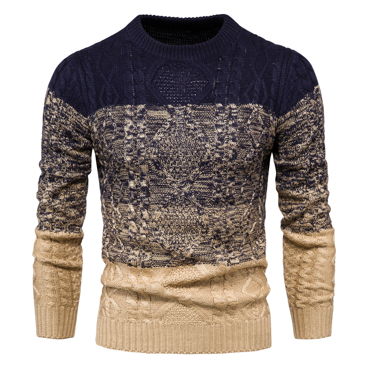 European And American Men's Large Hemp Flowers Gradient Stitching Sweater Sweater