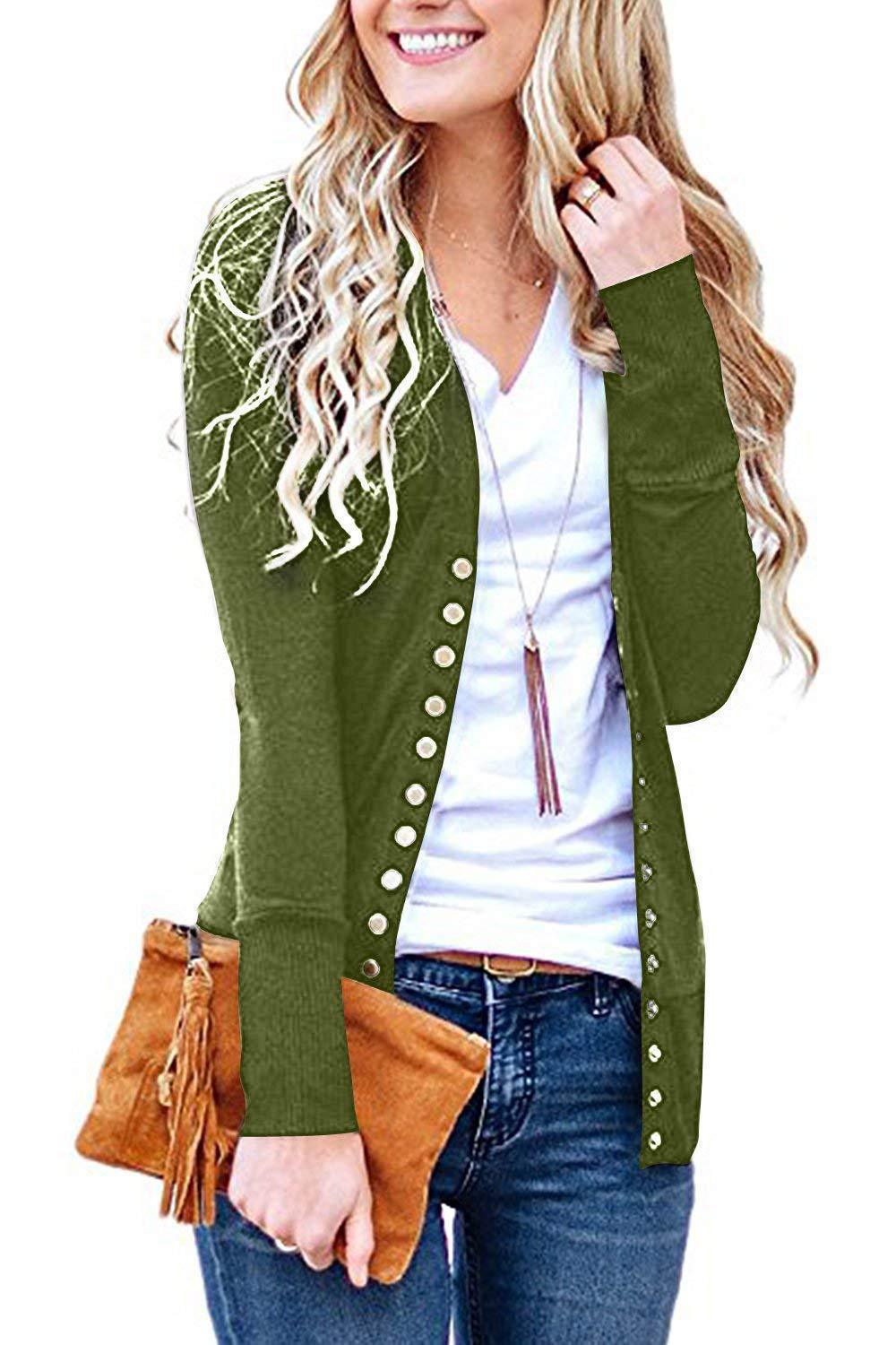 Cropped Solid Color V-Neck Long Sleeve Button Cardigan Top
