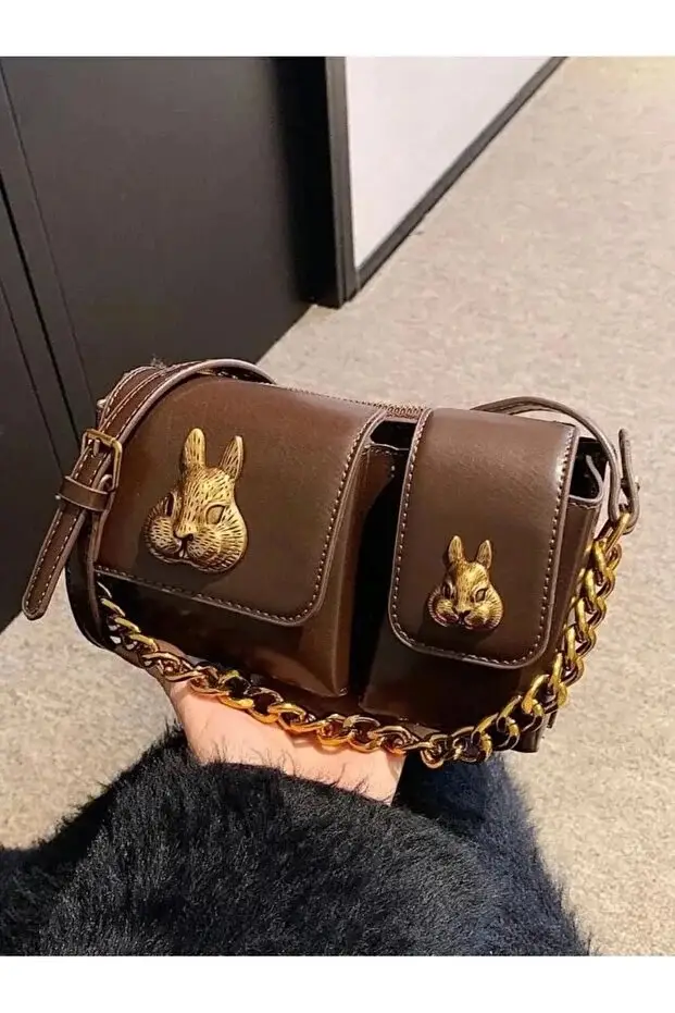 Women Baguette Bag With Squirrel Accessory Design Stylish Shoulder Handbag