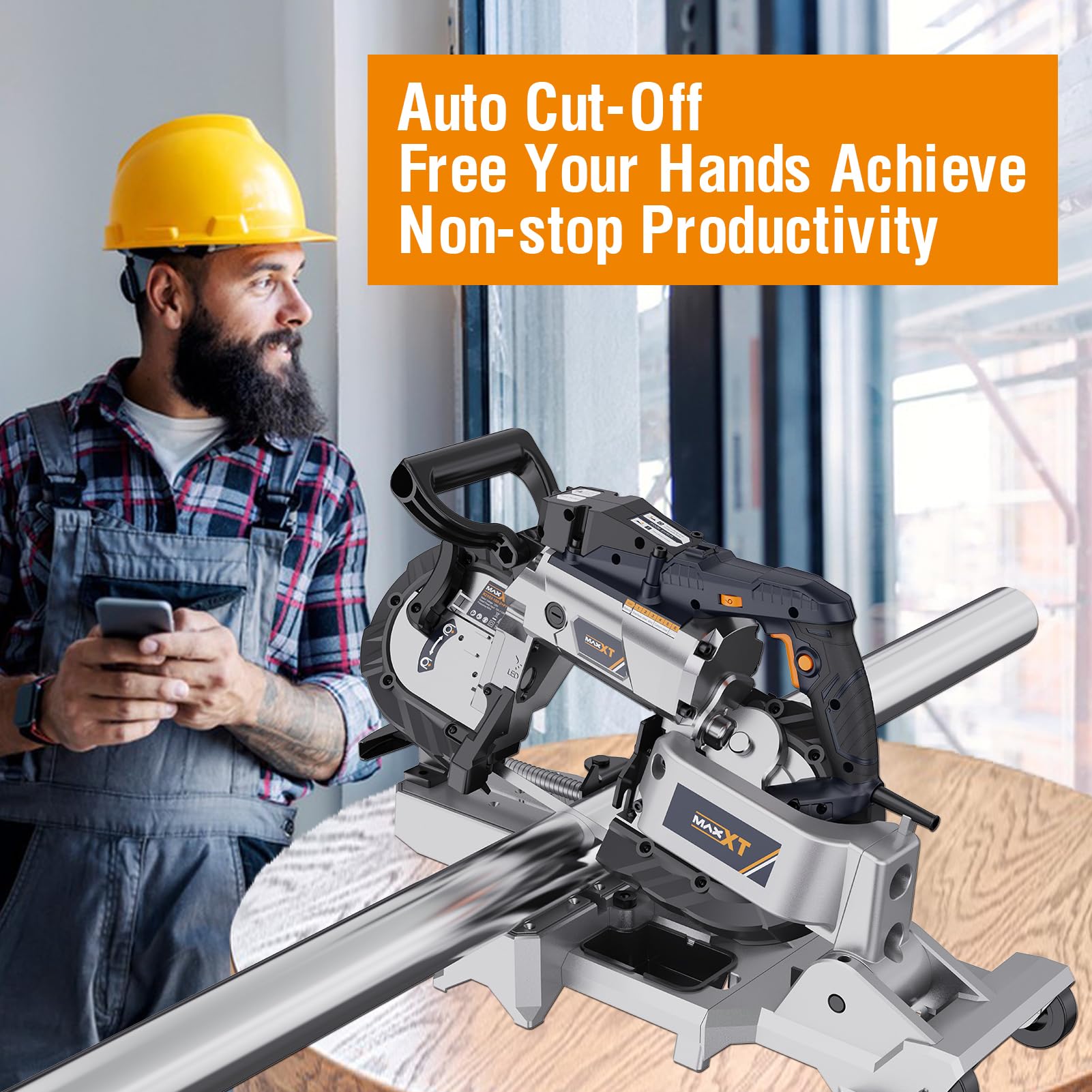 Band Saw With Lightweight Aluminum Base, 10 Amp 5 Inch Deep Cut Bandsaw, Variable Speed Handheld Automatic Multipurpose Cut With Carrying Wheels Portable Metal Saw, Band Saws For Metal Wood