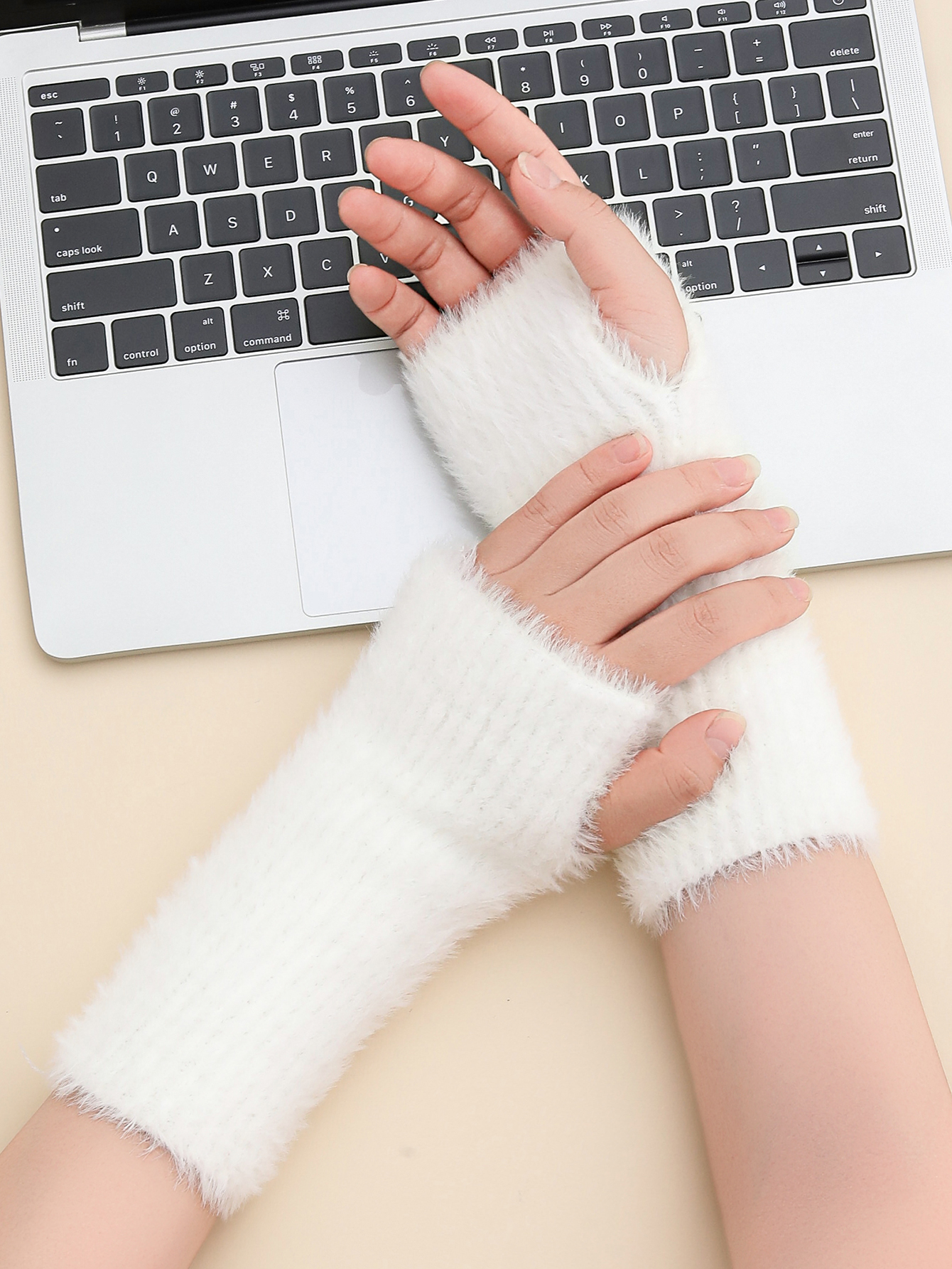 3 Needle Faux Fur Yarn Autumn Winter Fuzzy Knit Short Warm Gloves Arm Warmer For Girls Women Daily Party Work — image 1