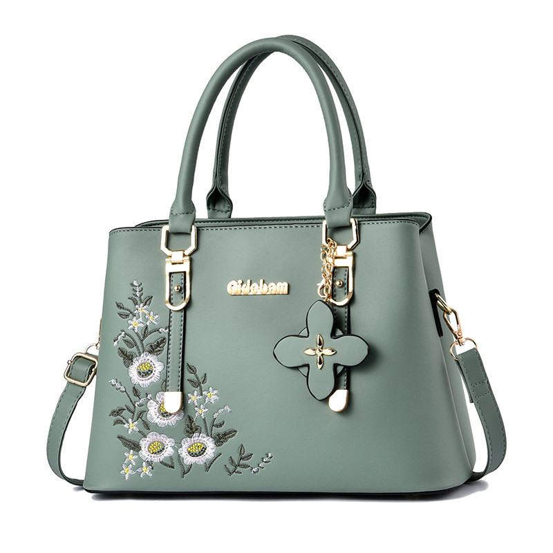 Embroidered Lady's Mother Bag Large Capacity One shoulder Messenger Bag Green - Shop at LoveMi