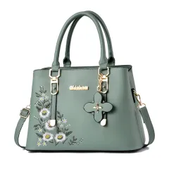 Embroidered Lady's Mother Bag Large Capacity One-shoulder Messenger Bag - Green - View 1