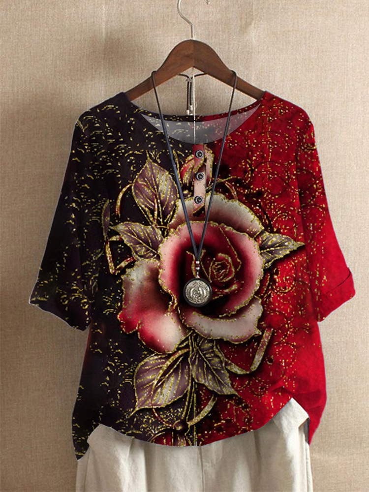 Fashion Loose Floral Print Casual Top