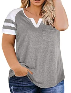 15 Colours New Ladies Plus Size Blouse Summer V-neck Raglan Sleeve T-shirt - Light Grey - View 1
