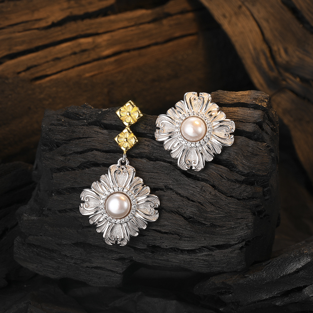 Freshwater Pearl 925 Sterling Silver Exaggerated Personalized Asymmetric Stud Earrings