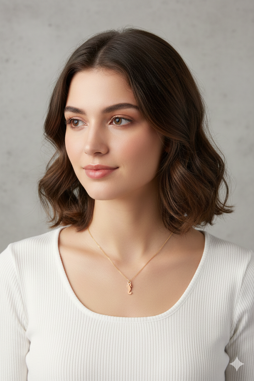 Stainless Steel Cream Enamel Seahorse Necklace For Women 2