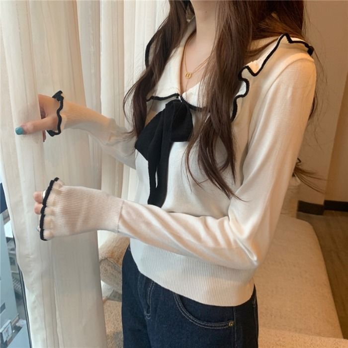 Age-reducing Doll Collar Slim Slimming Base Sweater