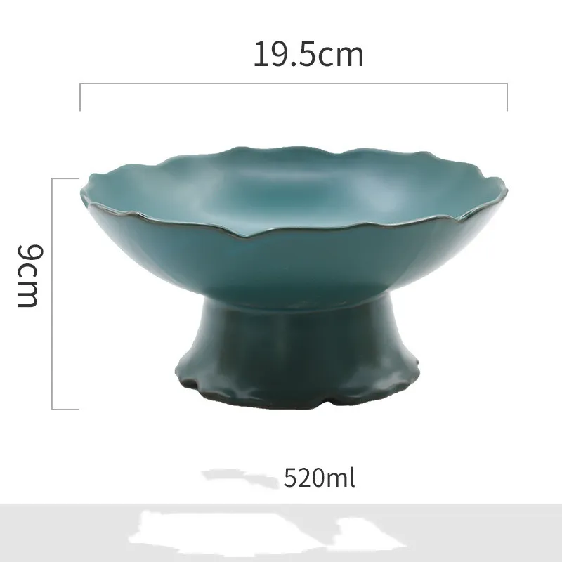 Creative Tall Bowl Blue Ceramic Retro Fruit Bowl - Dark Green