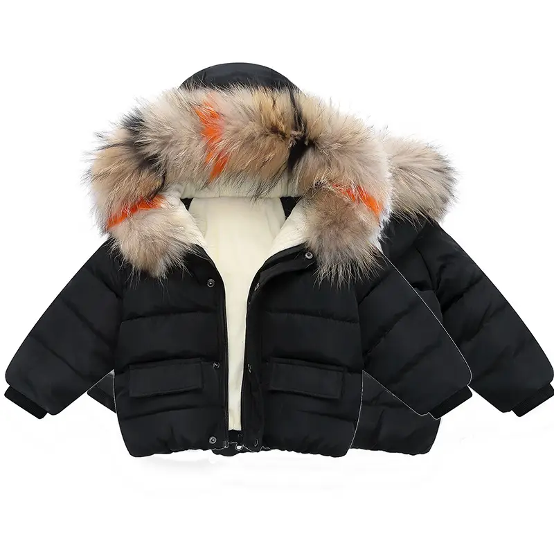 Girls Padded Cotton Clothes Infant Color Fur Collar Hand Plug Cotton Hooded Children's Cotton Clothes