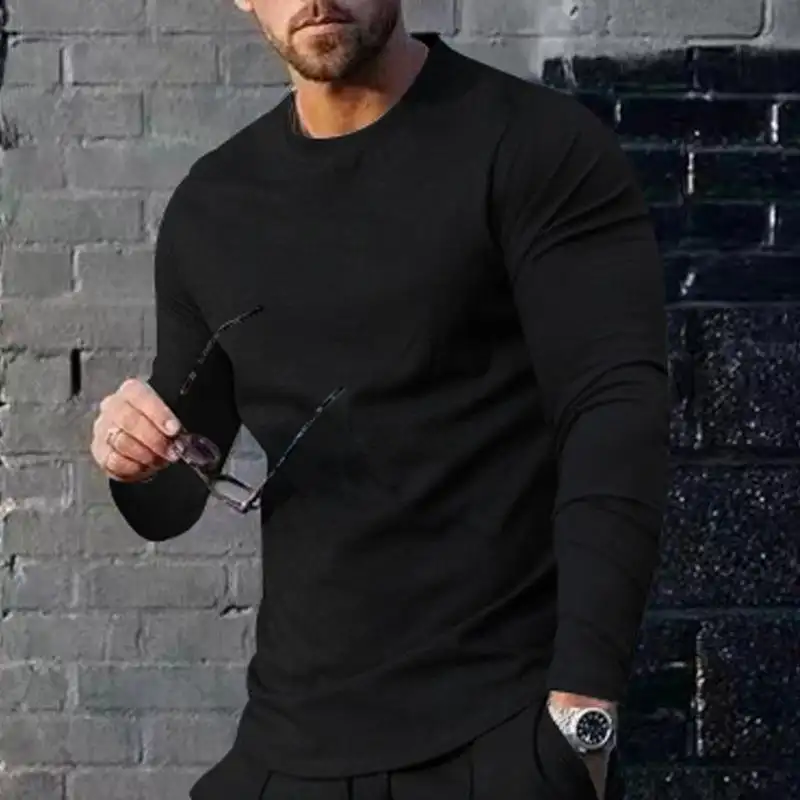 European And American Men's Long-sleeved Solid Color Top Trendy Loose