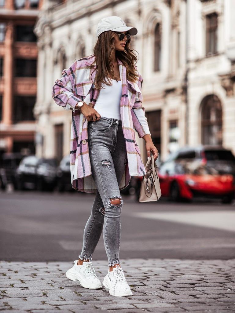 Long Sleeve Plaid Print Shirt Woolen Coat