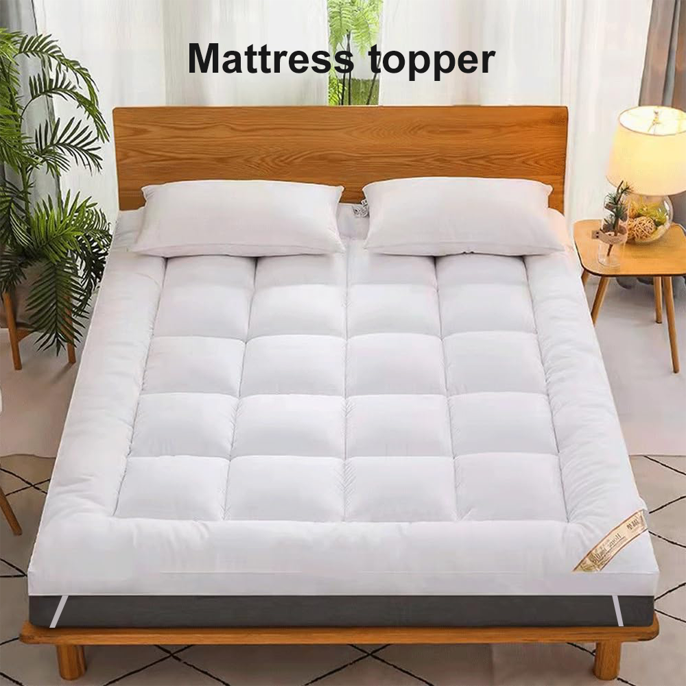 Mattress Topper Bed Pillowtop Mat Pad Protector Cover 4 Size 10CM Extra Thick---Queen-white