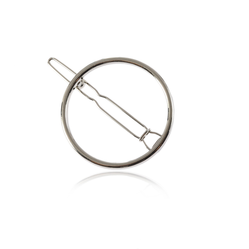 Geometric Triangle Metal Hair Clip Moon Bangs Clip Round Oshaped Silver - Shop at LoveMi
