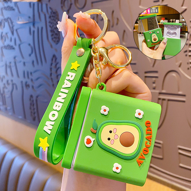 Cartoon Avocado Kiwi Phone Holder Keychain Vanity Mirror - Image 4